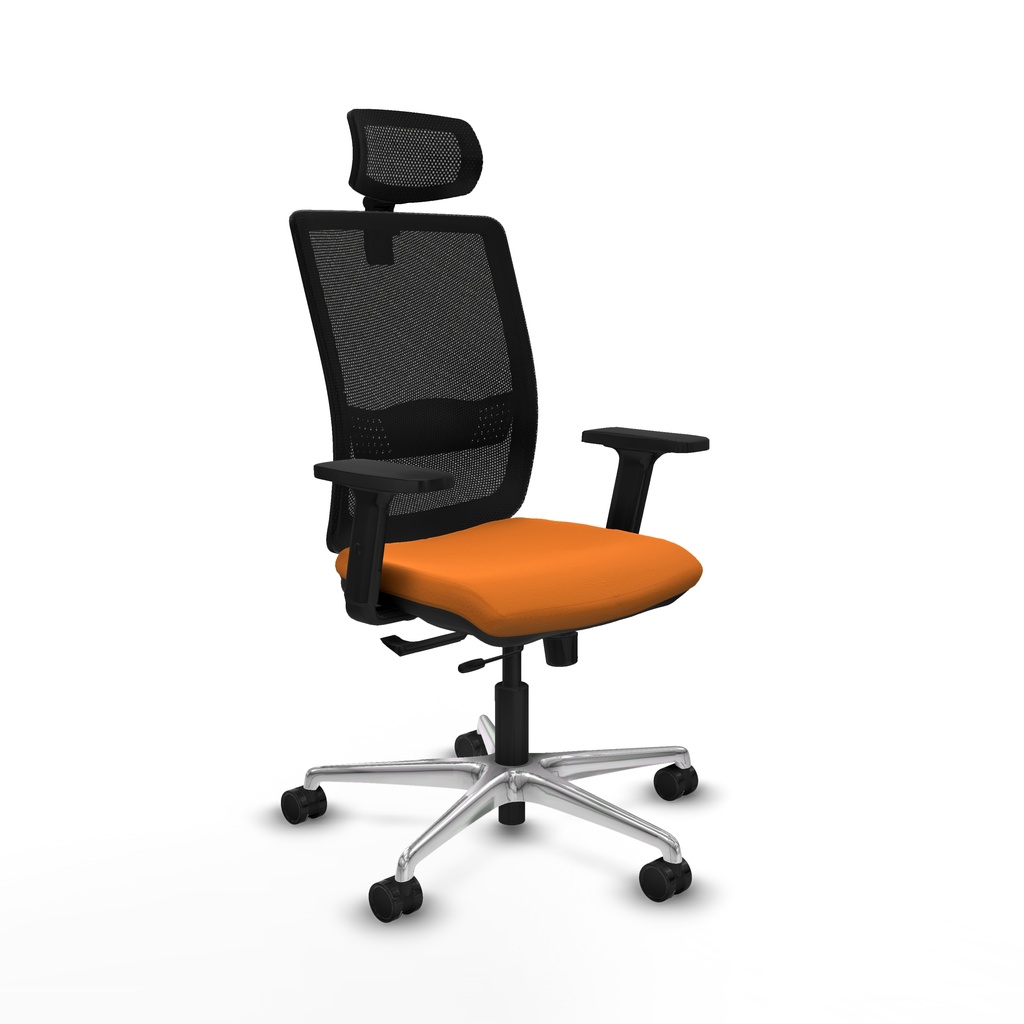 Haches traslack malla negra similpiel naranja brazos 2D base aluminio cabecero malla 2D ruedas 65mm nailon
