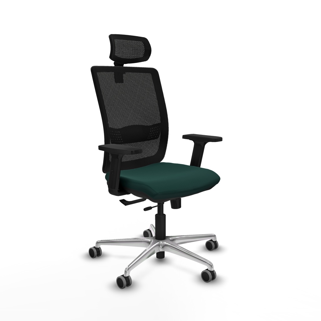 Haches traslack malla negra similpiel verde botella brazos 2D base aluminio cabecero malla 2D ruedas 65mm engomadas