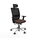 Haches traslack malla negra similpiel marrón oscuro brazos 2D base aluminio cabecero malla 2D ruedas 65mm engomadas