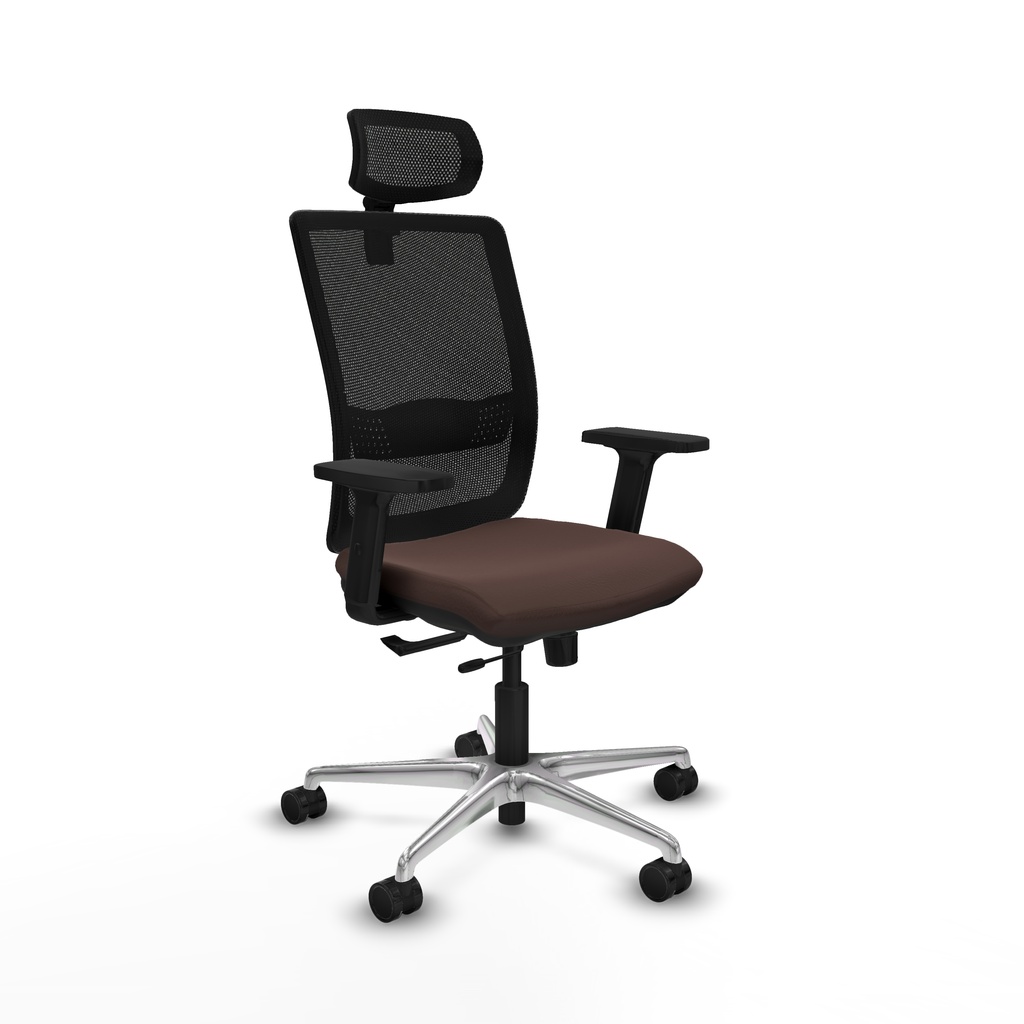 Haches traslack malla negra similpiel marrón oscuro brazos 2D base aluminio cabecero malla 2D ruedas 65mm nailon