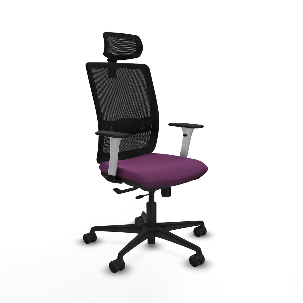 Haches traslack malla negra similpiel morado brazos blancos base nailon cabecero malla 2D ruedas 65mm nailon