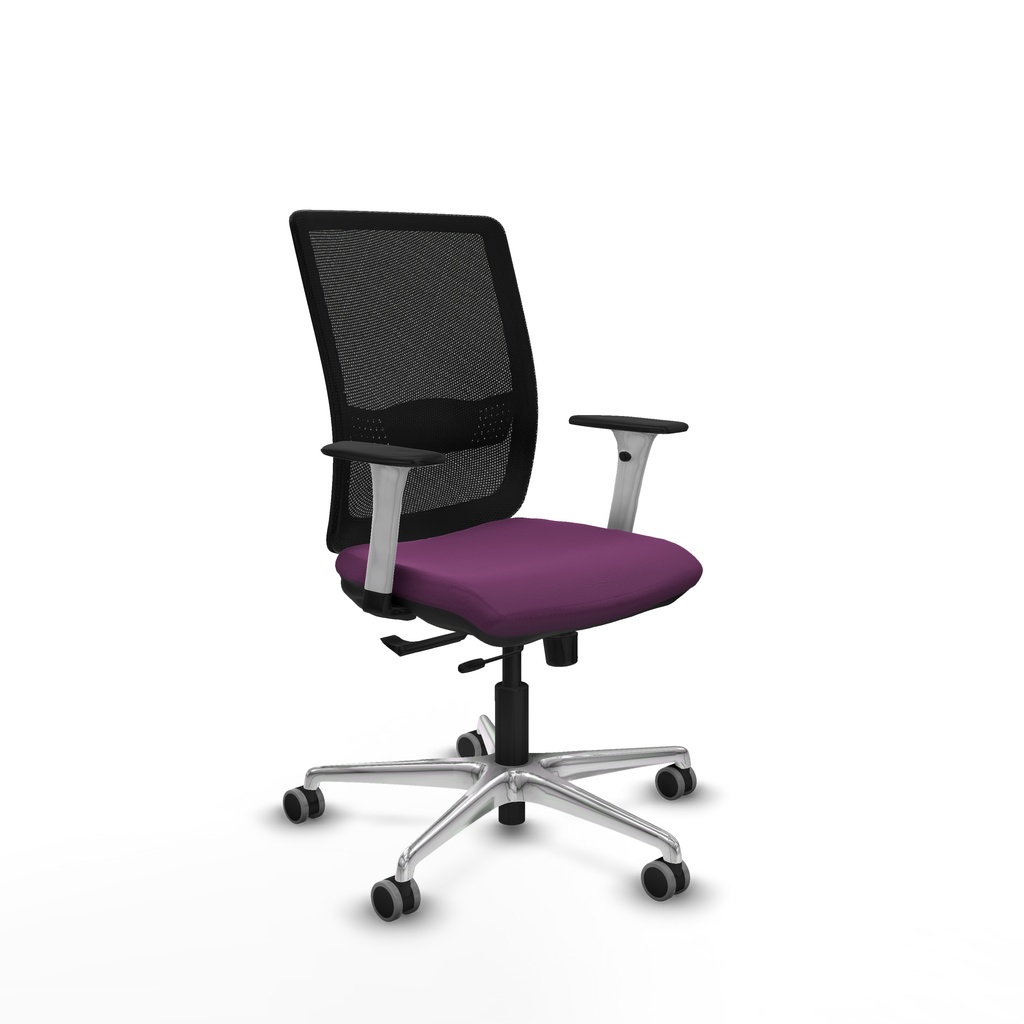 Haches traslack malla negra similpiel morado brazos blancos base aluminio ruedas 65mm engomadas