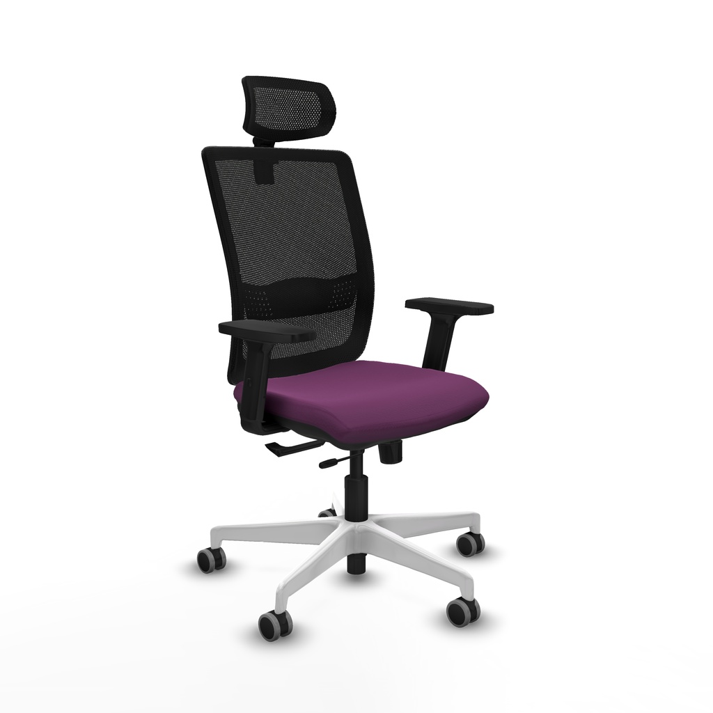 Haches traslack malla negra similpiel morado brazos 2D base blanca cabecero malla 2D ruedas 65mm engomadas