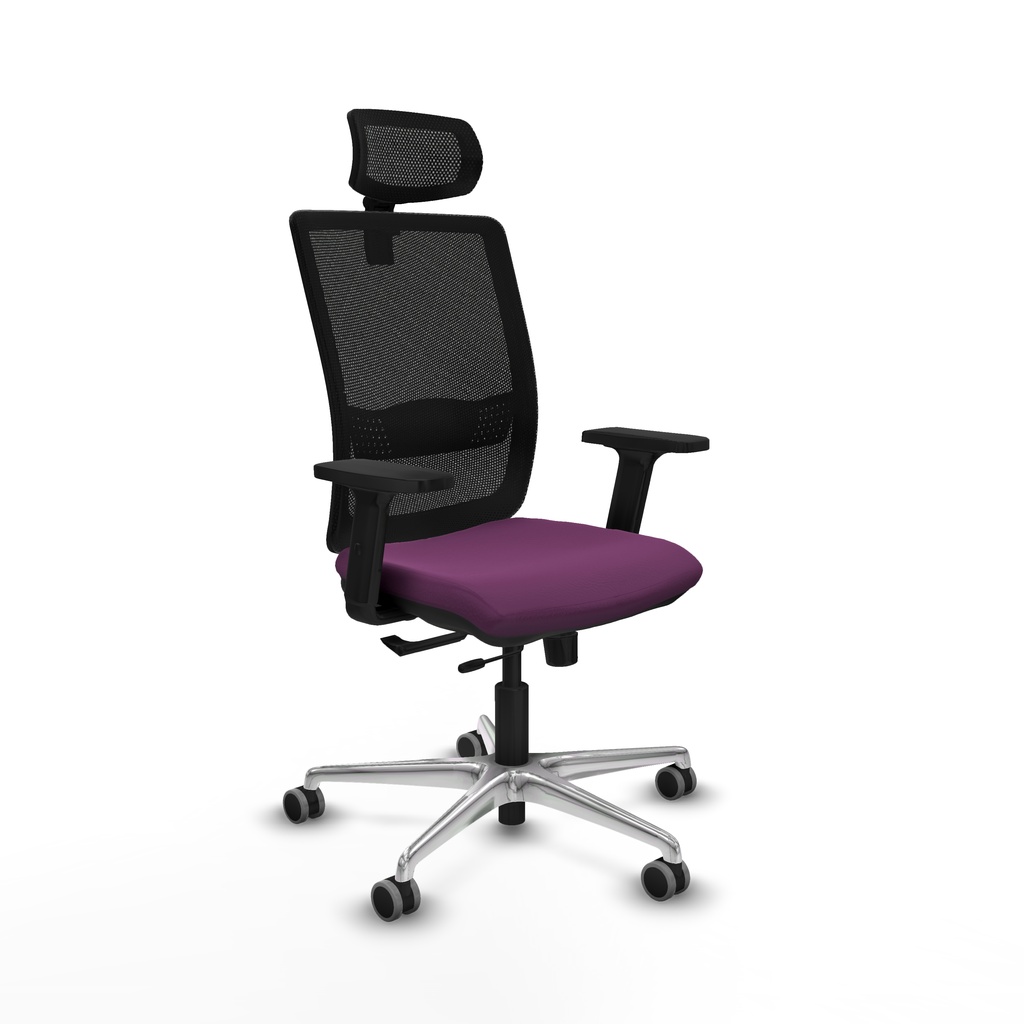 Haches traslack malla negra similpiel morado brazos 2D base aluminio cabecero malla 2D ruedas 65mm engomadas