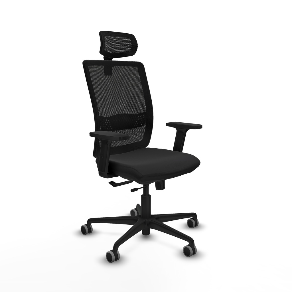 Haches traslack malla negra similpiel negro brazos 2D base nailon cabecero malla 2D ruedas 65mm engomadas