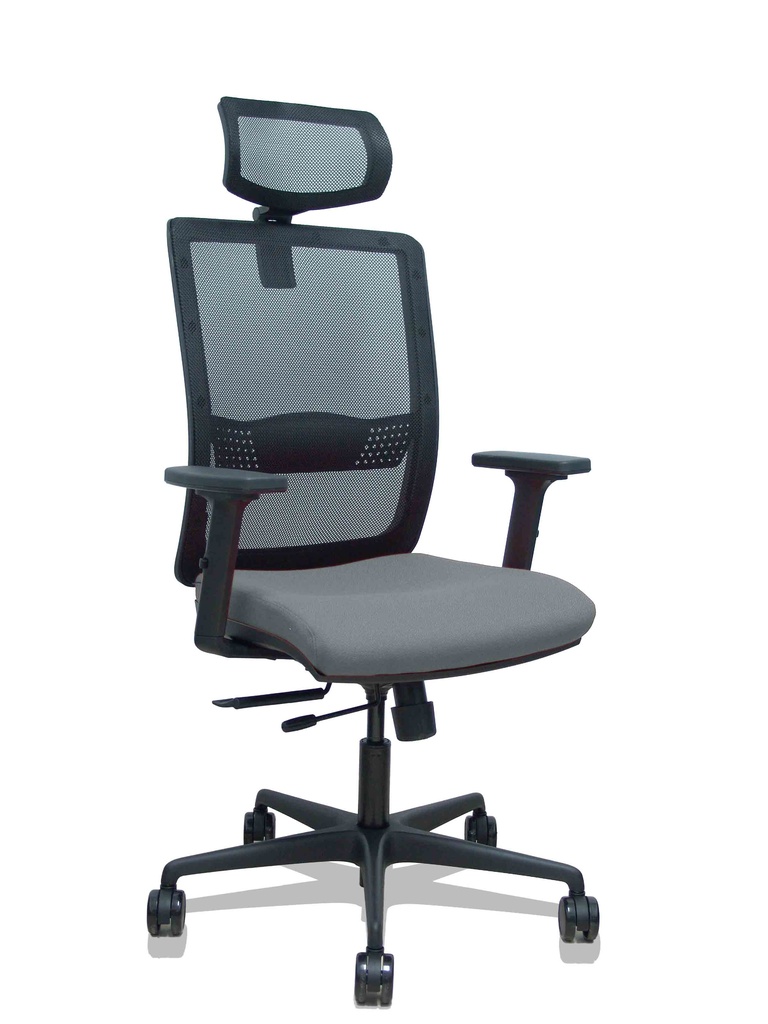 Silla Haches traslack malla negra asiento bali gris brazos 2D ruedas 65mm cabecero regulable
