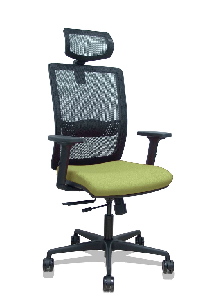 Silla Haches traslack malla negra asiento bali verde oliva brazos 2D ruedas 65mm cabecero regulable