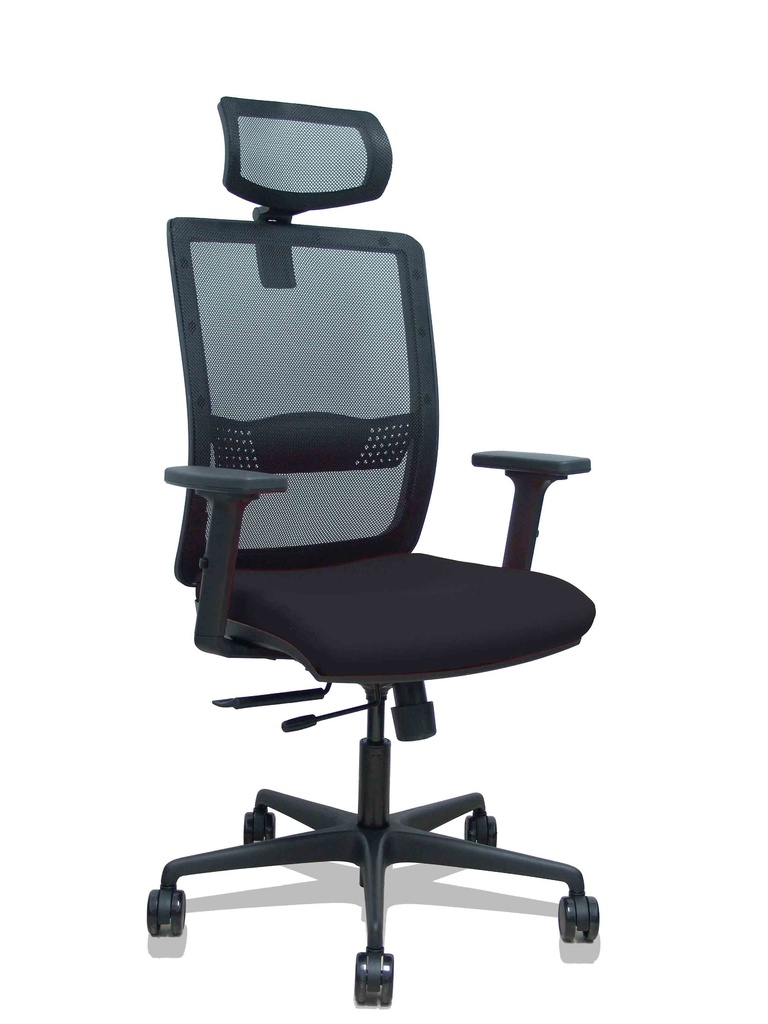 Silla Haches traslack malla negra asiento bali negro brazos 2D ruedas 65mm cabecero regulable