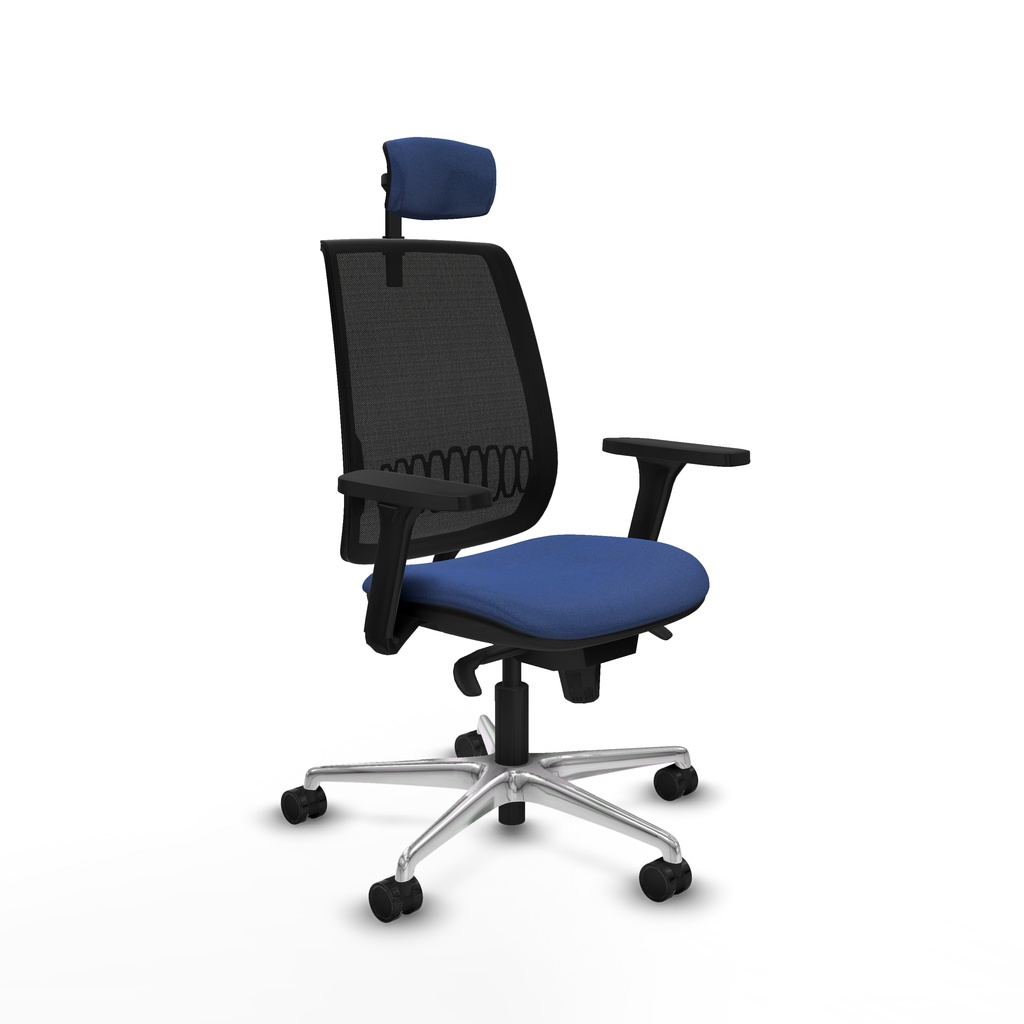 Alares sincro malla negra bali azul marino brazos 3D base aluminio cabecero 2D ruedas 65 mm nailon