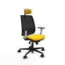 Alares sincro malla negra similpiel amarillo brazos blancos base nailon cabecero 2D ruedas 65 mm nailon