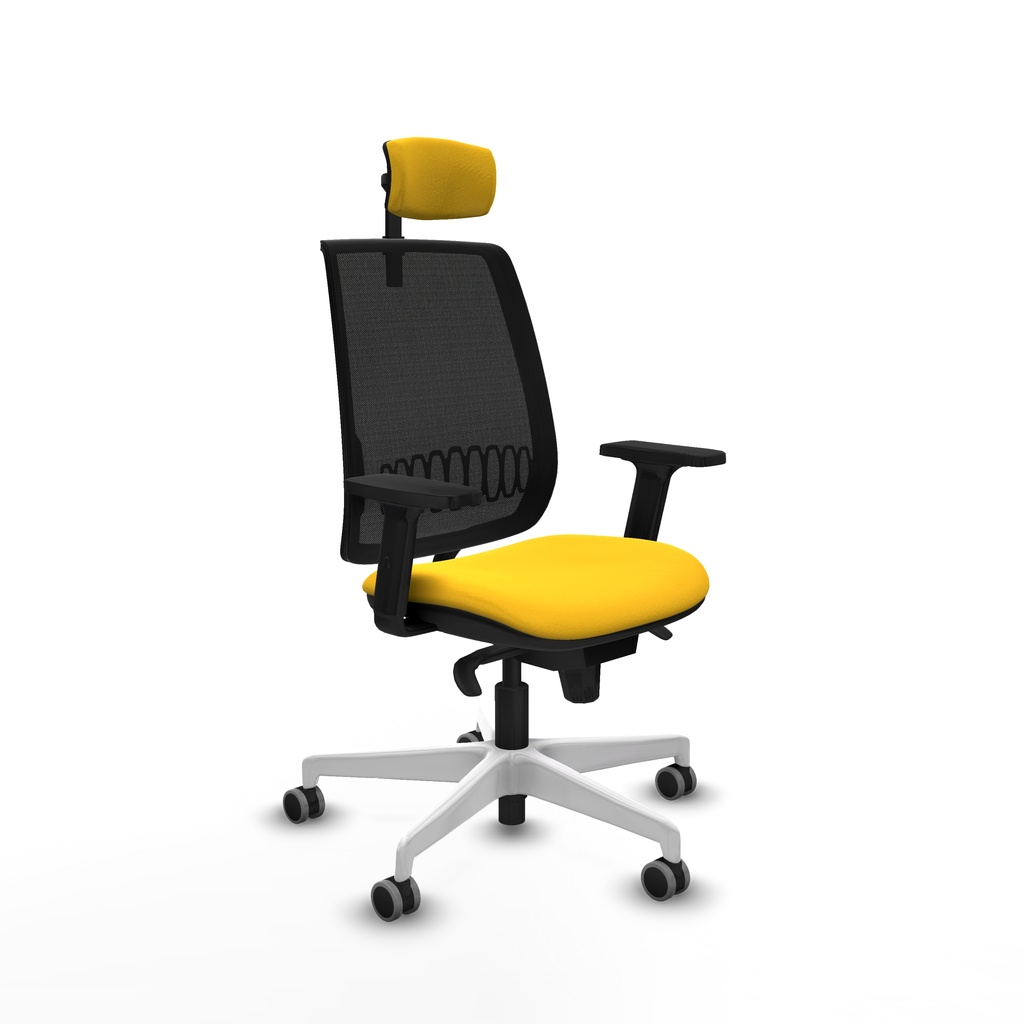 Alares sincro malla negra similpiel amarillo brazos 2D base blanca cabecero 2D ruedas 65mm engomadas