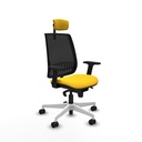 Alares sincro malla negra similpiel amarillo brazos 2D base blanca cabecero 2D ruedas 65 mm nailon