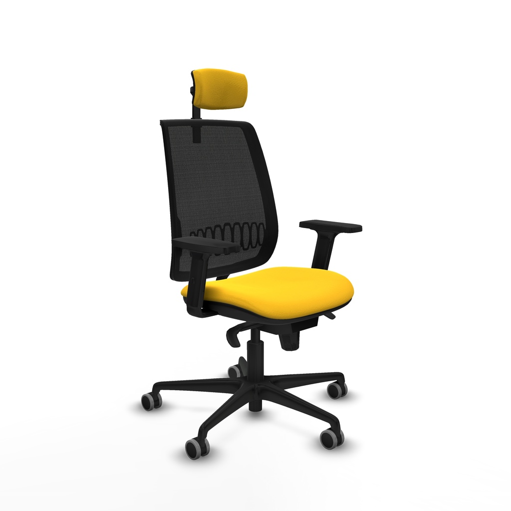 Alares sincro malla negra similpiel amarillo brazos 2D base nailon cabecero 2D ruedas 65mm engomadas