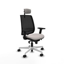 Alares sincro malla negra similpiel blanco brazos 2D base blanca cabecero 2D ruedas 65 mm nailon