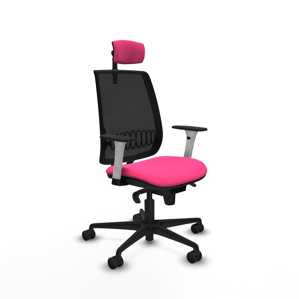 Alares sincro malla negra similpiel rosa brazos blancos base nailon cabecero 2D ruedas 65 mm nailon