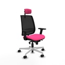 Alares sincro malla negra similpiel rosa brazos 2D base blanca cabecero 2D ruedas 65 mm nailon