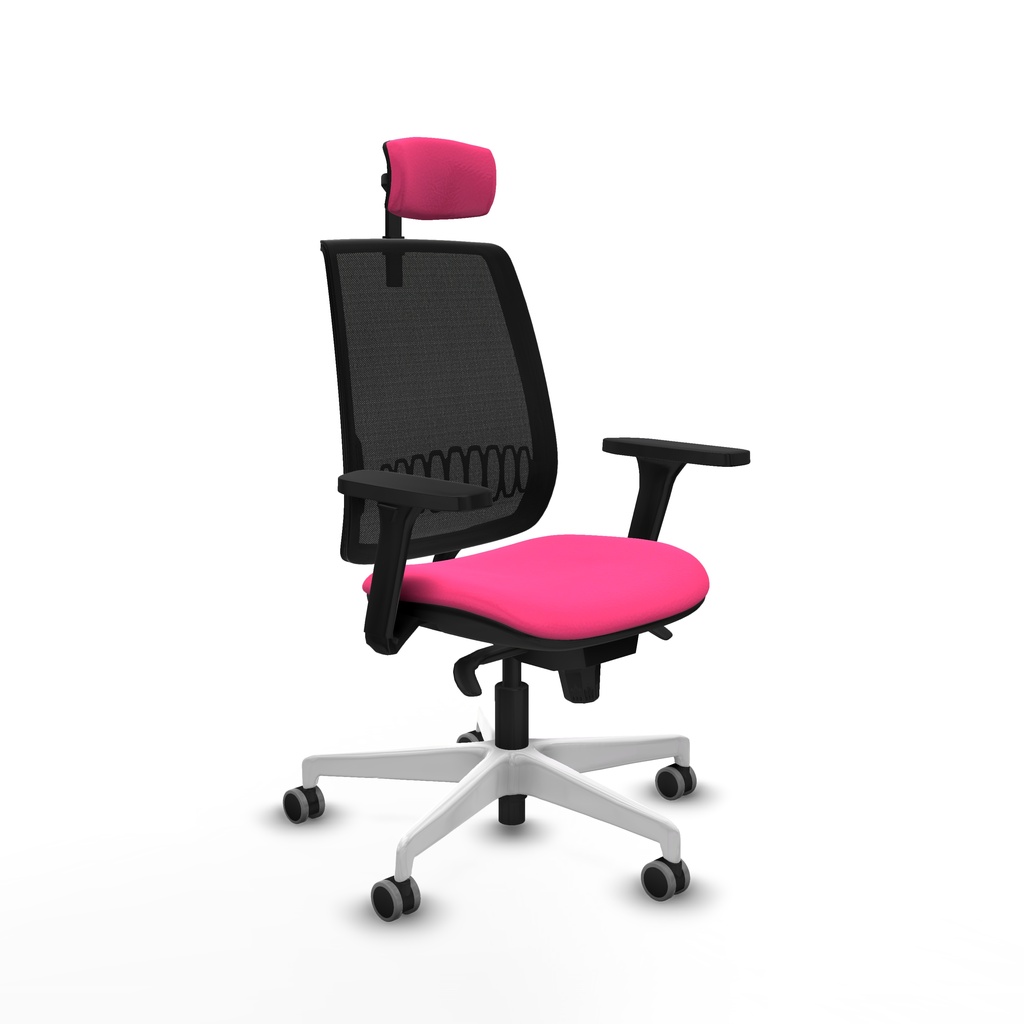 Alares sincro malla negra similpiel rosa brazos 3D base blanca cabecero 2D ruedas 65mm engomadas
