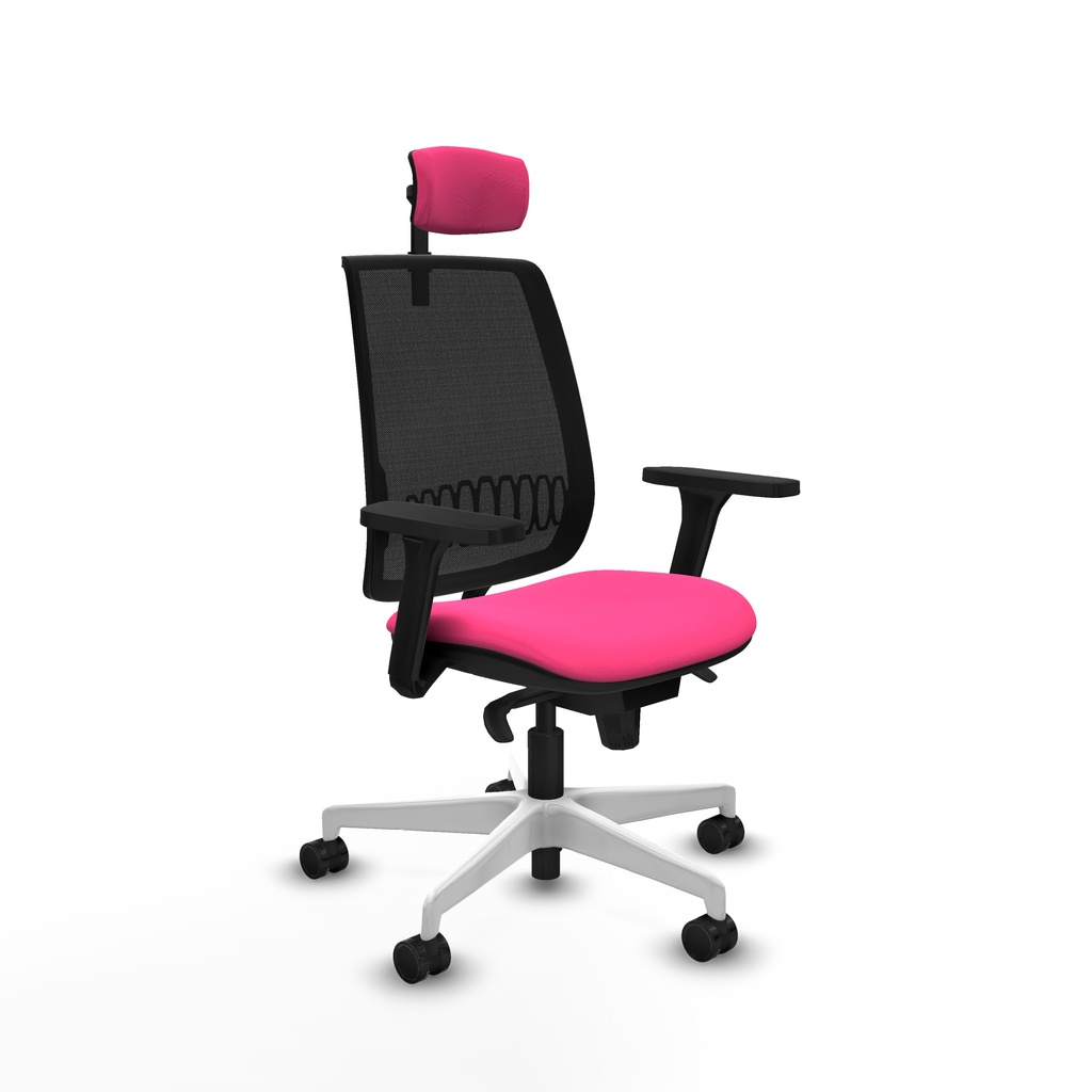 Alares sincro malla negra similpiel rosa brazos 3D base blanca cabecero 2D ruedas 65 mm nailon