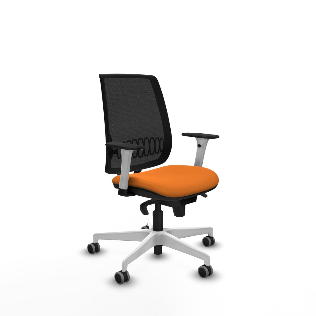 Alares sincro malla negra similpiel naranja brazos blancos base blanca  ruedas 65mm engomadas