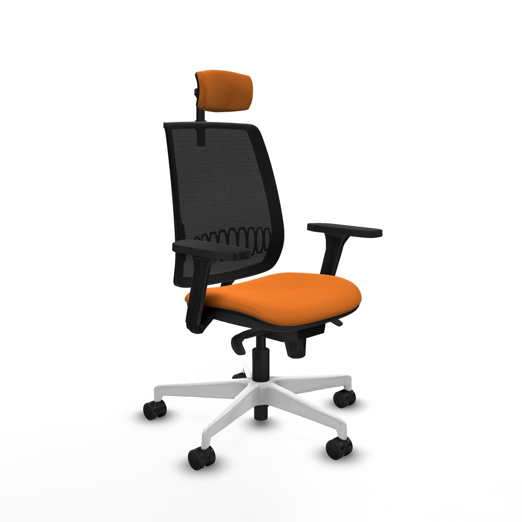 Alares sincro malla negra similpiel naranja brazos 3D base blanca cabecero 2D ruedas 65 mm nailon