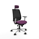 Alares sincro malla negra similpiel morado brazos blancos base aluminio cabecero 2D ruedas 65 mm nailon