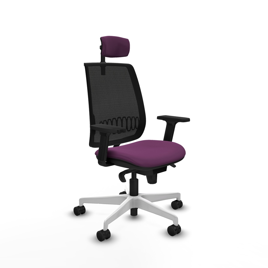 Alares sincro malla negra similpiel morado brazos 2D base blanca cabecero 2D ruedas 65 mm nailon