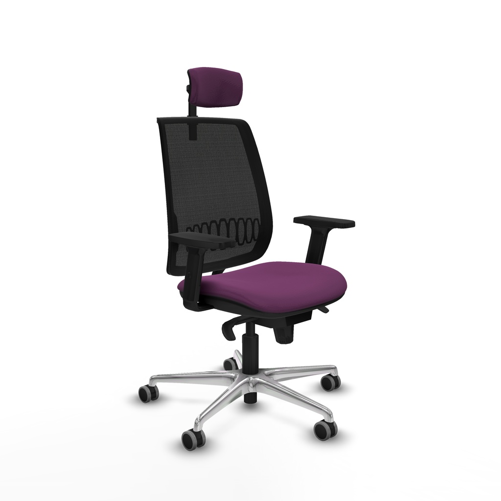 Alares sincro malla negra similpiel morado brazos 2D base aluminio cabecero 2D ruedas 65mm engomadas
