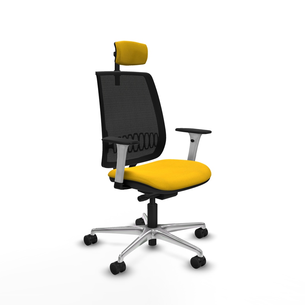 Alares traslack malla negra bali amarillo brazos blancos base aluminio cabecero 2D ruedas 65 mm nailon