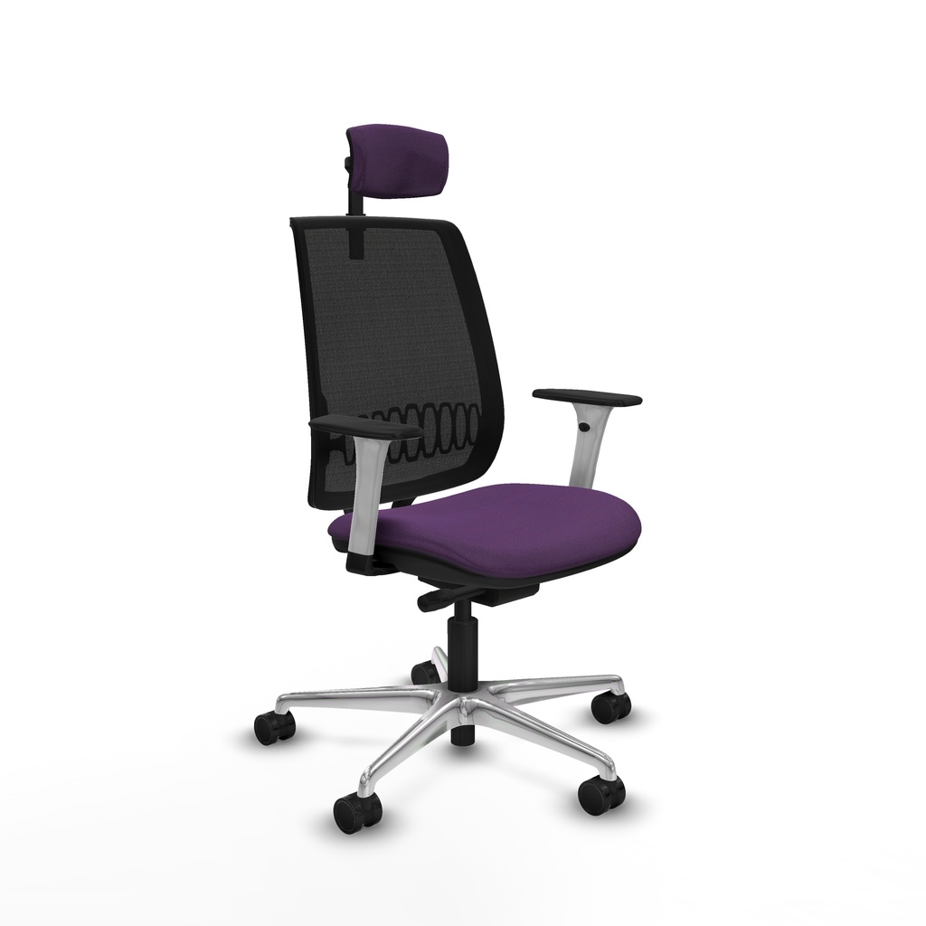 Alares traslack malla negra bali morado brazos blancos base aluminio cabecero 2D ruedas 65 mm nailon