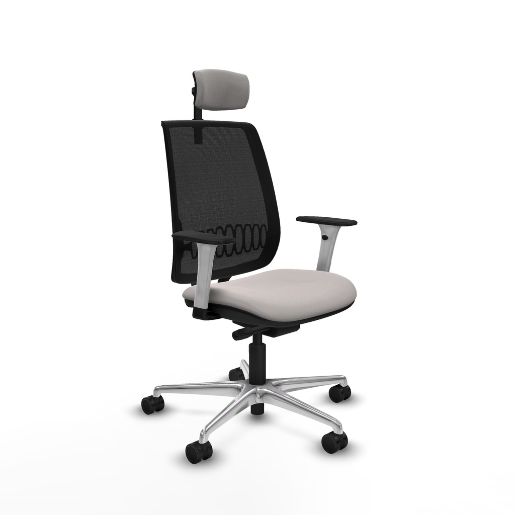 Alares traslack malla negra similpiel blanco brazos blancos base aluminio cabecero 2D ruedas 65 mm nailon