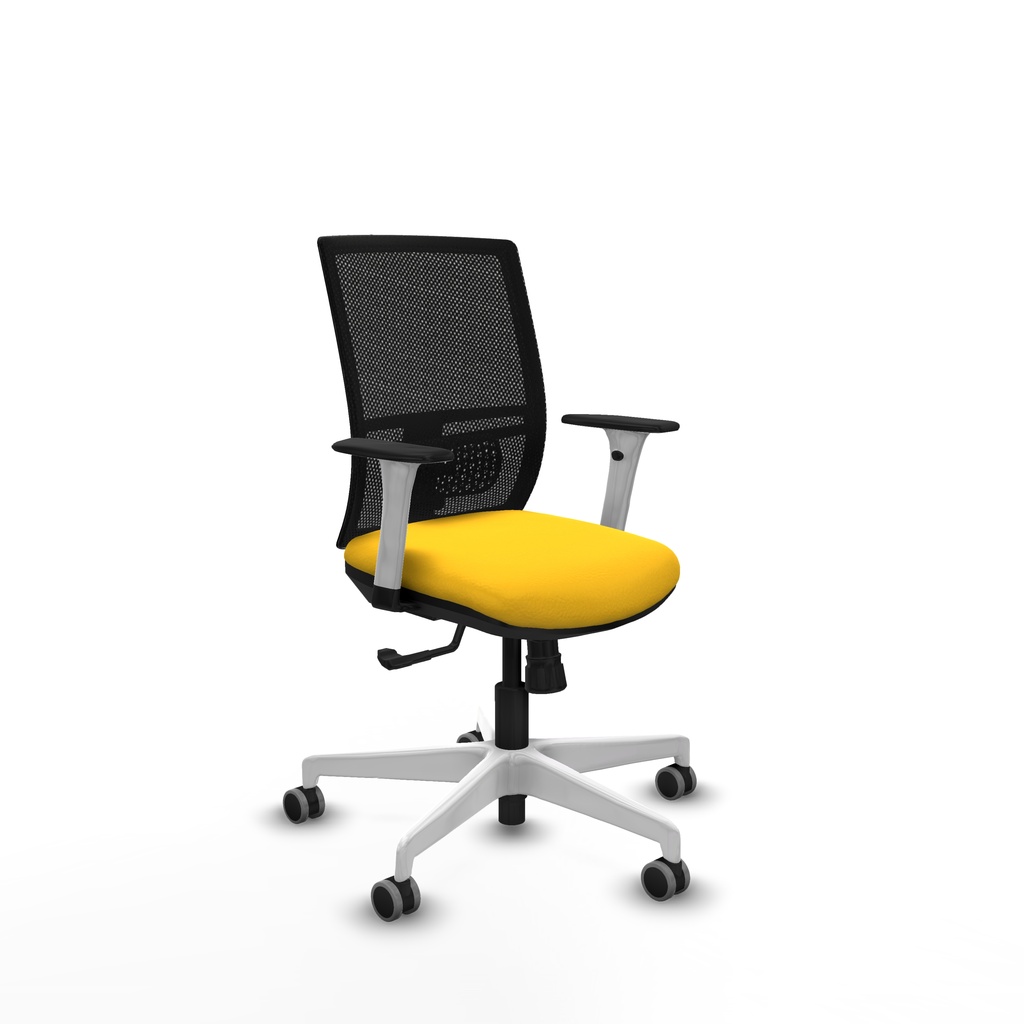 Yunquera sincro malla negra similpiel amarillo brazos blancos base blanca ruedas 65mm engomadas