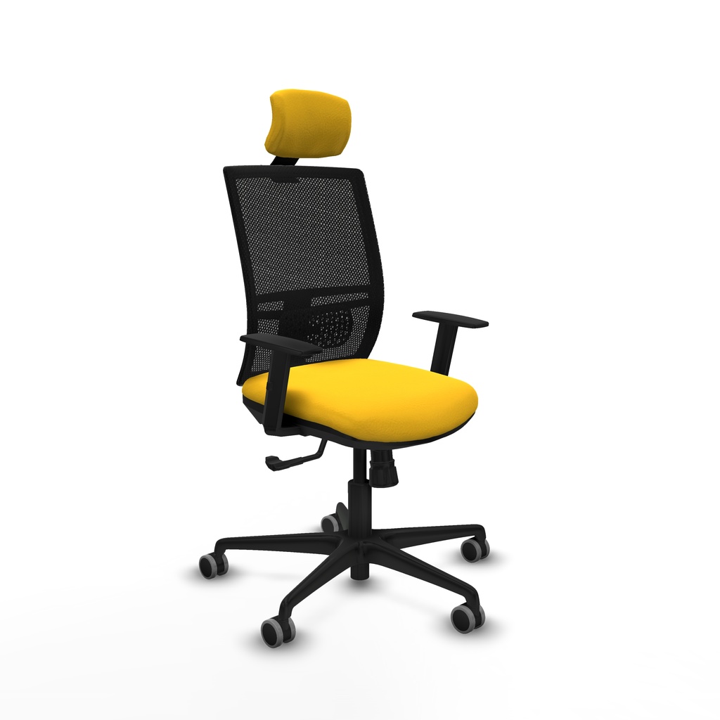 Yunquera sincro malla negra similpiel amarillo brazos 1D base nailon cabecero 1D ruedas 65mm engomadas