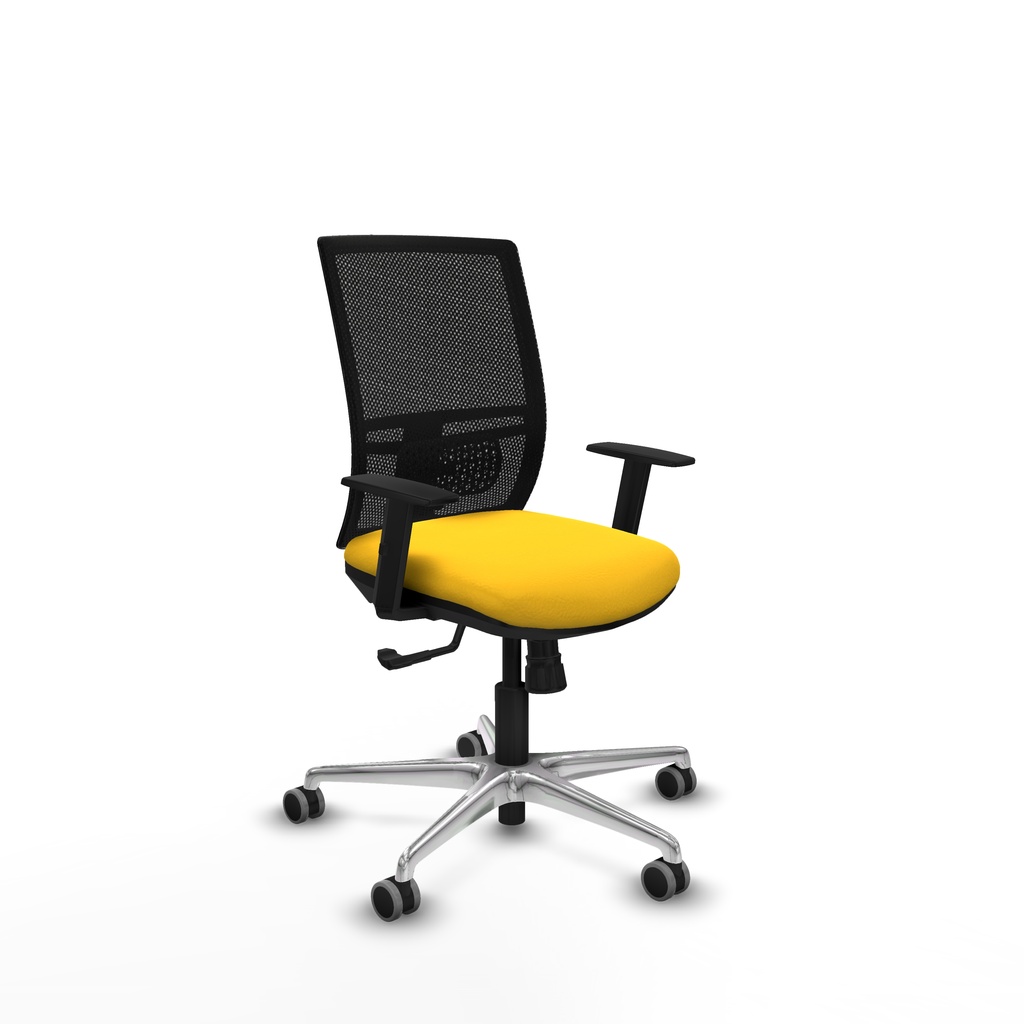 Yunquera sincro malla negra similpiel amarillo brazos 1D base aluminio ruedas 65mm engomadas