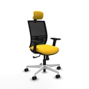 Yunquera sincro malla negra similpiel amarillo brazos 2D base blanca cabecero 1D ruedas 65mm nailon