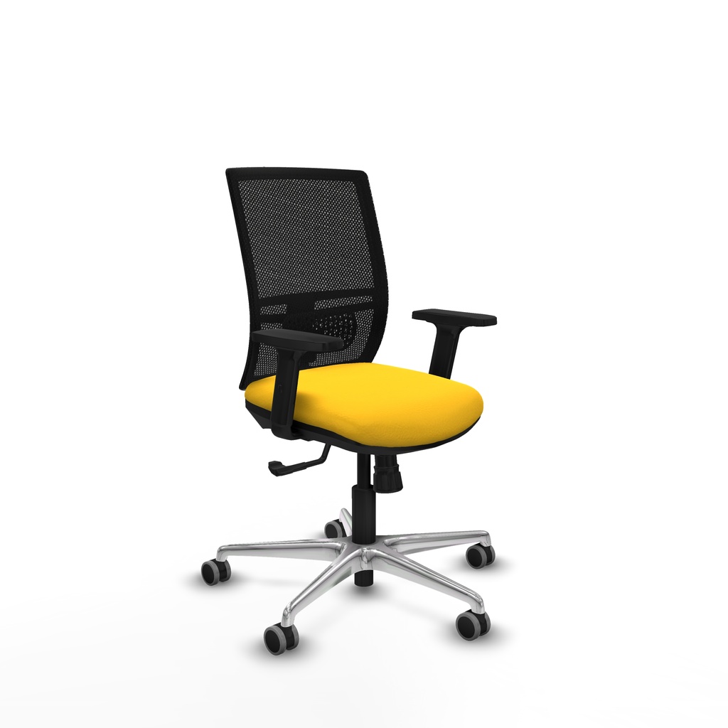 Yunquera sincro malla negra similpiel amarillo brazos 2D base aluminio ruedas 65mm engomadas
