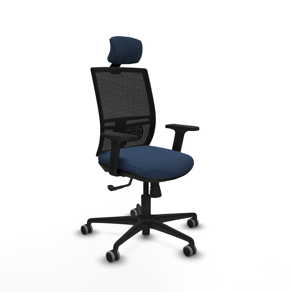 Yunquera sincro malla negra similpiel azul marino brazos 2D base nailon cabecero 1D ruedas 65mm engomadas