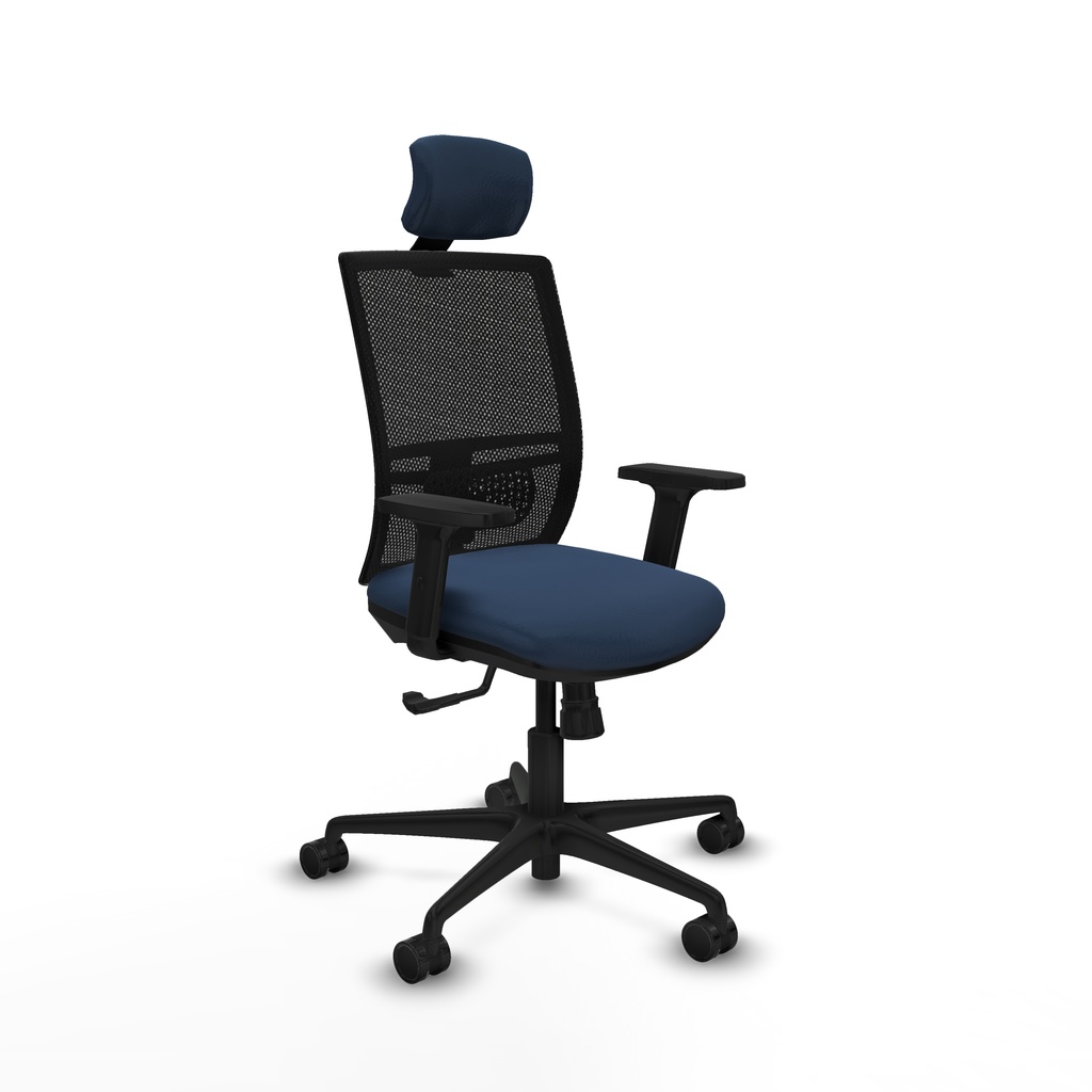 Yunquera sincro malla negra similpiel azul marino brazos 2D base nailon cabecero 1D ruedas 65mm nailon