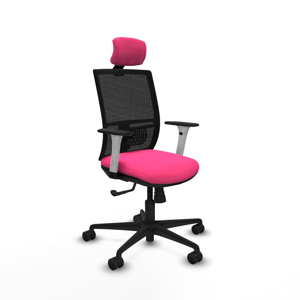 Yunquera sincro malla negra similpiel rosa brazos blancos base nailon cabecero 1D ruedas 65mm nailon