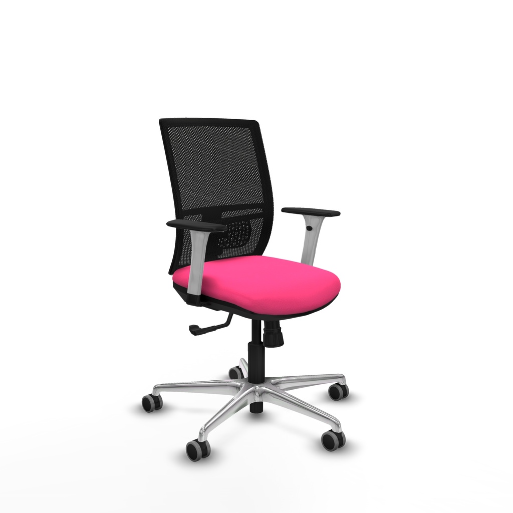 Yunquera sincro malla negra similpiel rosa brazos blancos base aluminio ruedas 65mm engomadas