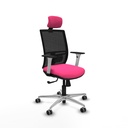 Yunquera sincro malla negra similpiel rosa brazos blancos base aluminio cabecero 1D ruedas 65mm engomadas
