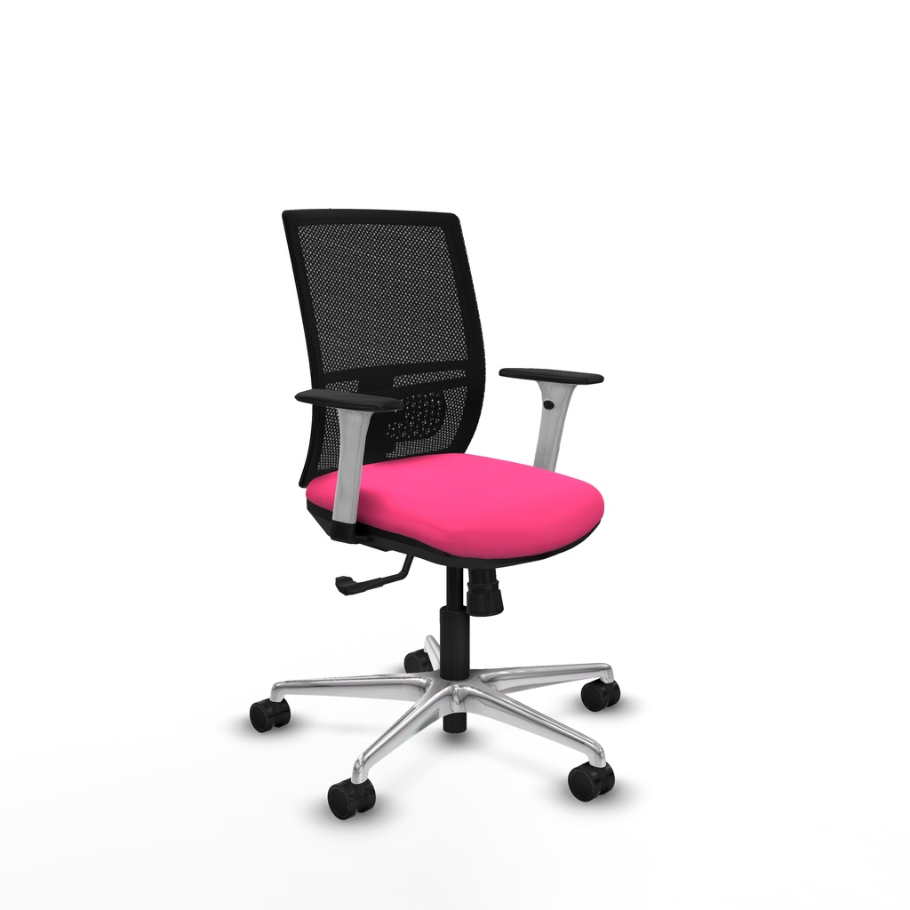 Yunquera sincro malla negra similpiel rosa brazos blancos base aluminio ruedas 65mm nailon