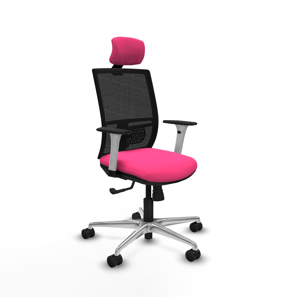 Yunquera sincro malla negra similpiel rosa brazos blancos base aluminio cabecero 1D ruedas 65mm nailon