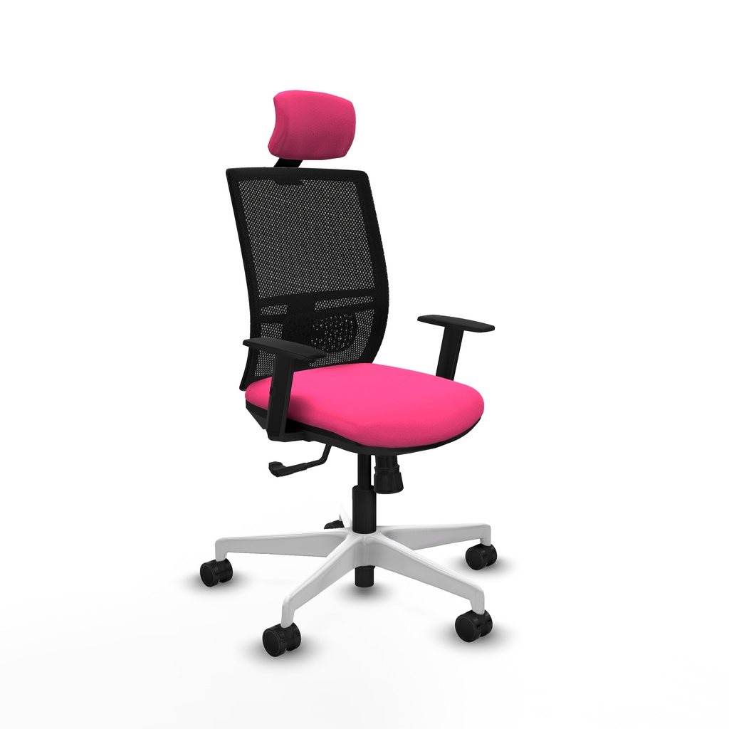Yunquera sincro malla negra similpiel rosa brazos 1D base blanca cabecero 1D ruedas 65mm nailon