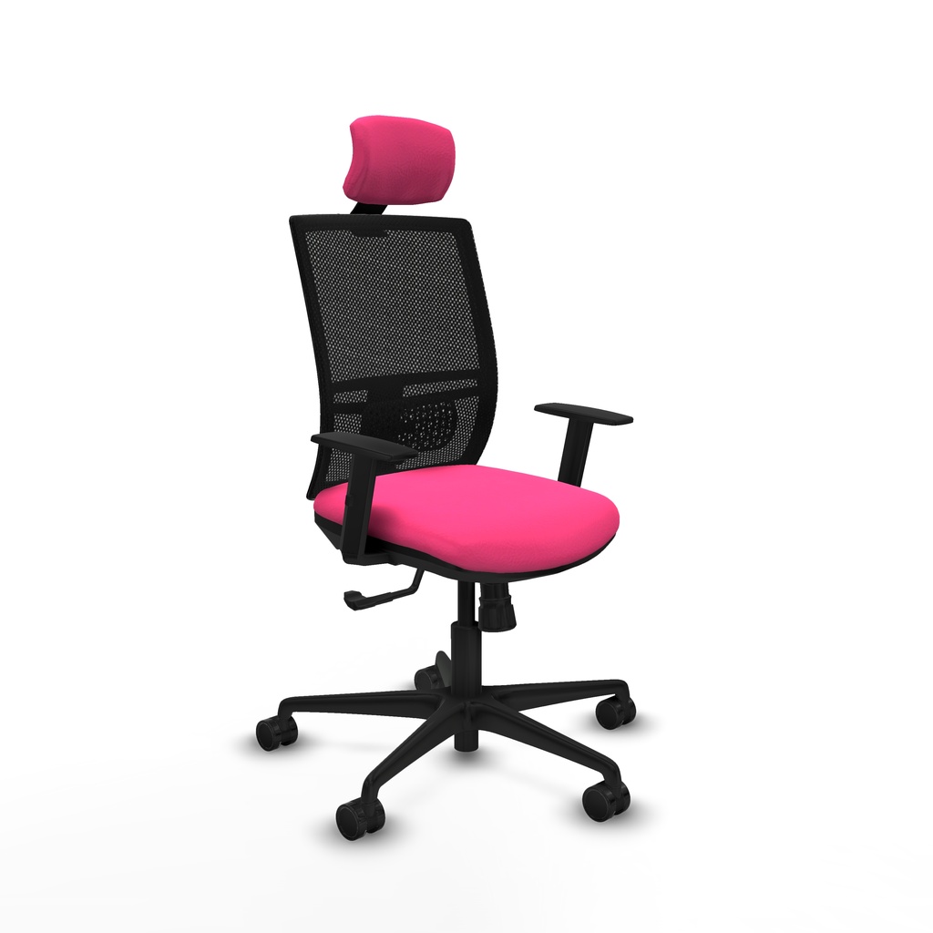 Yunquera sincro malla negra similpiel rosa brazos 1D base nailon cabecero 1D ruedas 65mm nailon