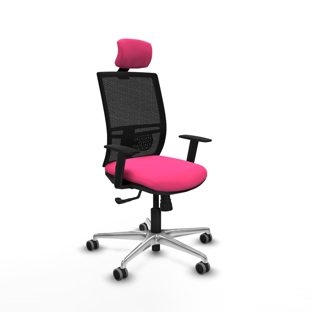 Yunquera sincro malla negra similpiel rosa brazos 1D base aluminio cabecero 1D ruedas 65mm engomadas