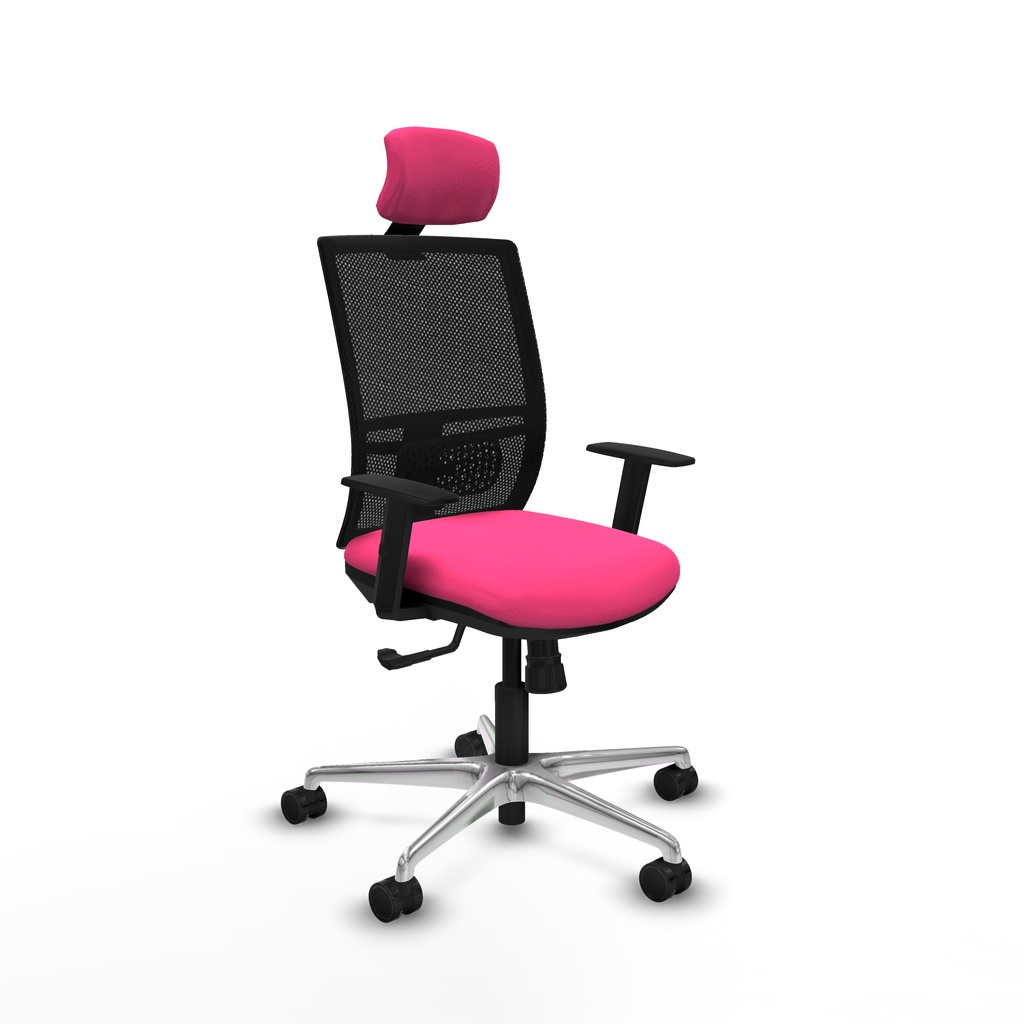 Yunquera sincro malla negra similpiel rosa brazos 1D base aluminio cabecero 1D ruedas 65mm nailon