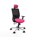 Yunquera sincro malla negra similpiel rosa brazos 1D base aluminio cabecero 1D ruedas 65mm nailon