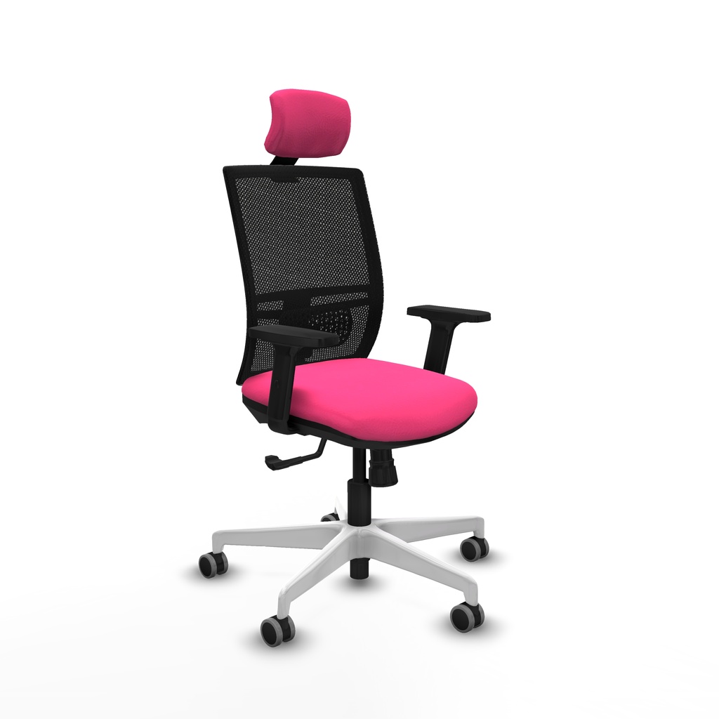 [400S3M5S24B2D026G2] Yunquera sincro malla negra similpiel rosa brazos 2D base blanca cabecero 1D ruedas 65mm engomadas