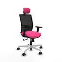 Yunquera sincro malla negra similpiel rosa brazos 2D base blanca cabecero 1D ruedas 65mm nailon