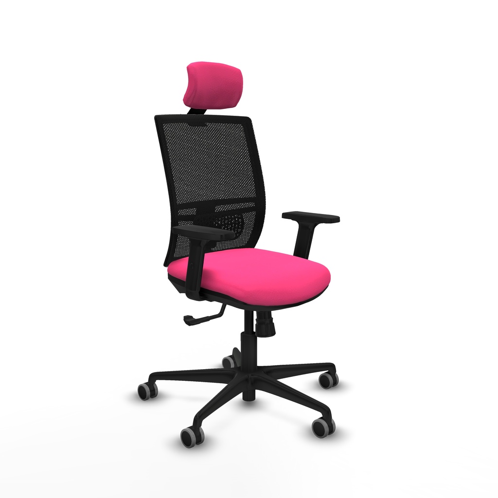 Yunquera sincro malla negra similpiel rosa brazos 2D base nailon cabecero 1D ruedas 65mm engomadas